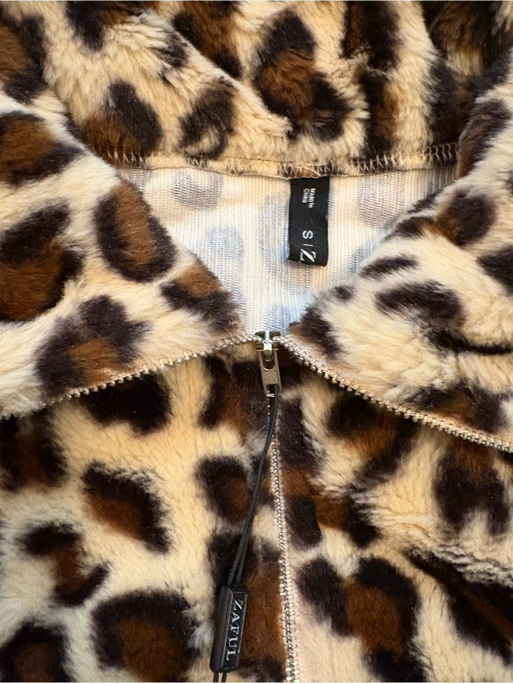 Zaful Leopard Print Faux Fur Teddy Jacket - Brown & Tan Sz 4